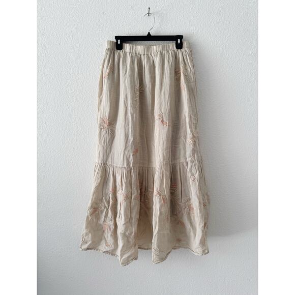 Johnny Was Workshop Joelle Embroidered Beige High-Low Maxi Skirt Size Small - Picture 3 of 5